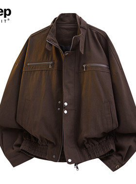 JEEP SPIRT吉普牛仔夹克男春季新款痞帅设计感外套复古宽松机车服