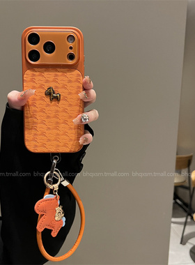 橙色压印马上成功适用于苹果17promax手机壳iPhone16promax带挂绳15pro新款14promax轻奢iPhone17pro全包13女
