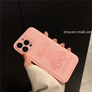 高级感皮质xx暴力熊适用iPhone13promax手机壳苹果12mini女款xr奢华11气质7P全包8plus镜头xsmax硅胶潮牌粉色