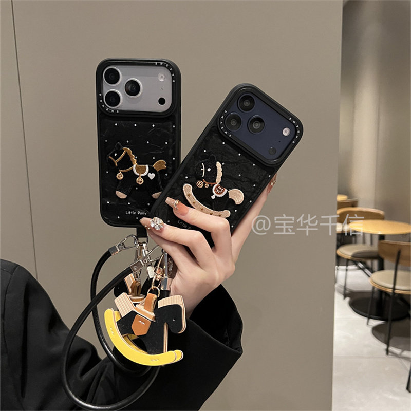 黑雪山绒波点摇摇黑马适用于苹果17promax手机壳iPhone16promax高级感15pro新款14promax卡通17pro挂绳13女款,3C数码配件,手机保护套/壳,淘宝优惠券,粉丝福利购,淘宝优惠卷