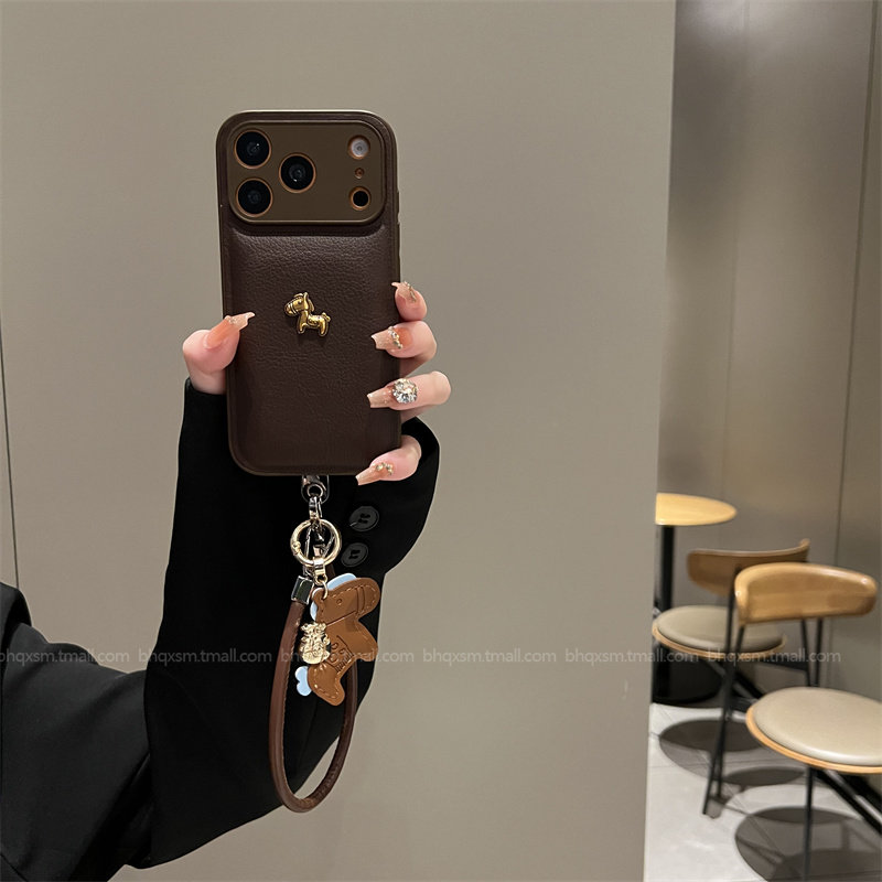 马年皮纹气垫棕色小马适用苹果17pro手机壳iPhone16pro新年款15pro高级感14pro高档皮质13全包17promax防摔套,3C数码配件,手机保护套/壳,淘宝优惠券,粉丝福利购,淘宝优惠卷