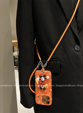 ins橙色波点小奇贴适用于苹果17promax手机壳iPhone16promax斜挎可背挂绳15pro可爱卡通14promax韩系13保护套