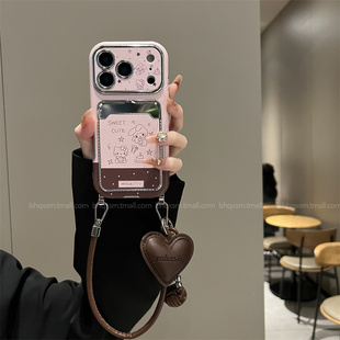 粉棕甜品kt猫卡包适用于苹果17promax手机壳iPhone16promax韩系15pro可爱卡通14promax斜挎可背挂绳17pro全包