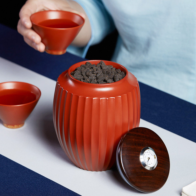 紫砂茶叶罐密封防潮小罐子存储罐醒茶罐带湿度计茶仓家用茶道配件