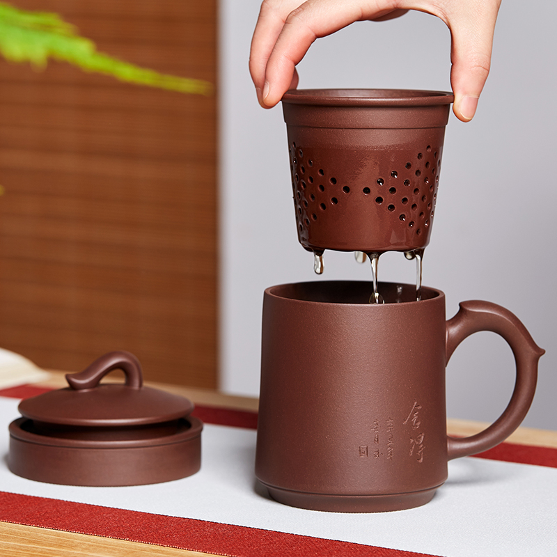 陈腐老泥名家手工舍得紫砂五件杯