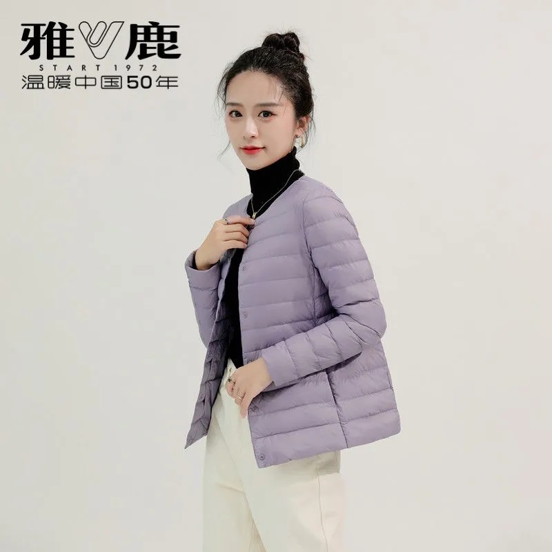 雅鹿轻薄中老年羽绒服女短款内穿妈妈装圆领内胆内搭打底内恤薄款