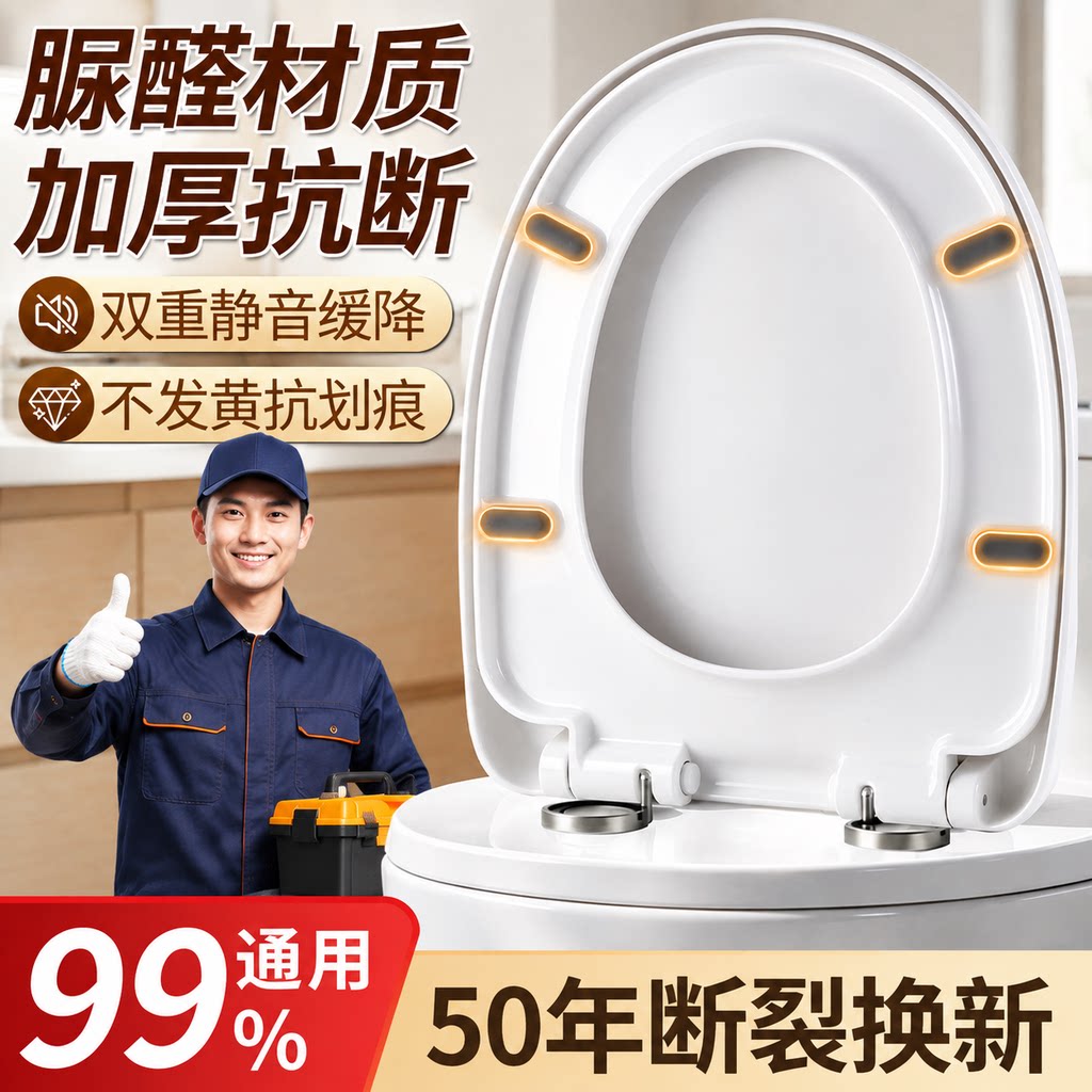 脲醛加厚马桶盖家用通用大U型V型坐便器盖板盖子老式厕所板配件圈