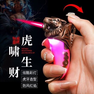 复古狼头发光獠牙个性夜光火焰狼王男士项链潮牌百搭朋克狼牙吊坠