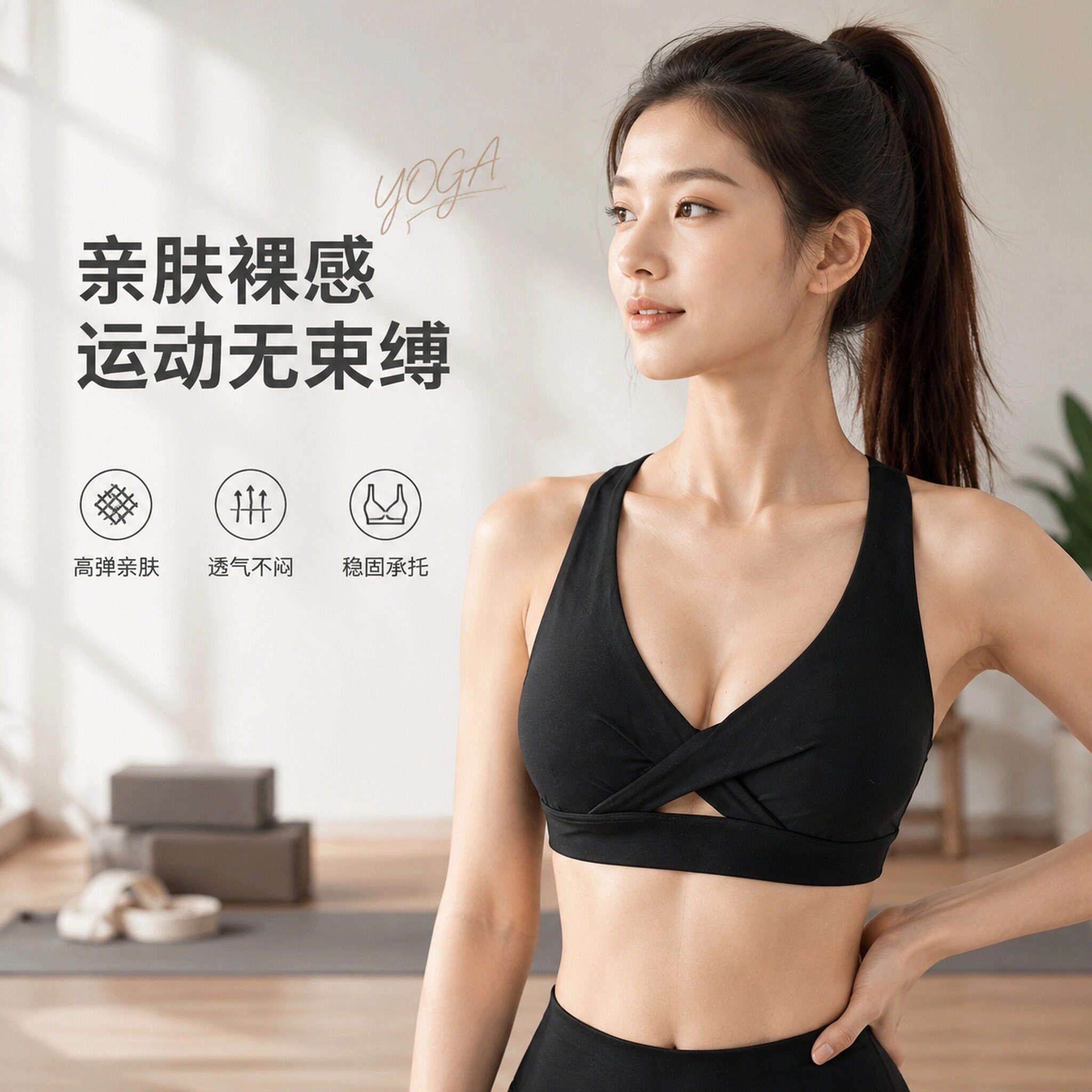艺金千高强度聚拢瑜伽文胸美背速干瑜伽健身跑步防震背心