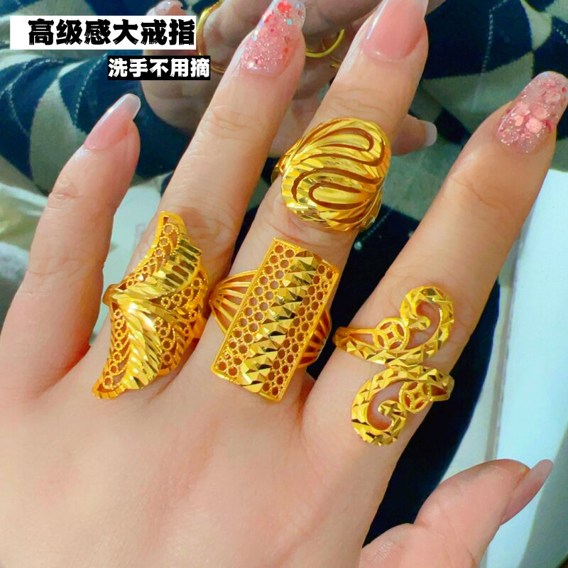 个性越南沙金大戒指夸张百搭食指戒铜合金活口指环送女友久不掉色