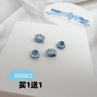 纯手工编织线圈手链隔珠DIY配件璎珞结平结圈蓝色手绳结尾固定扣