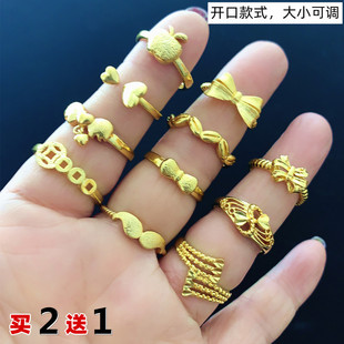 清仓网红越南沙金女士戒指欧币黄铜镀金活口可调指环蝴蝶结不掉色