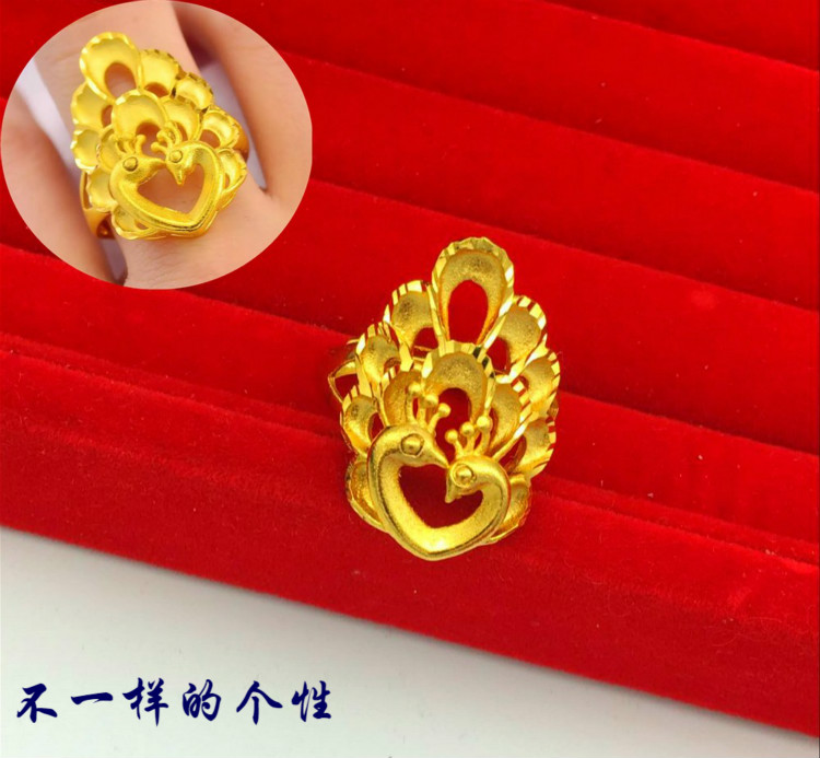 爆款欧币镀24k黄金孔雀女食指个性夸张欧美不掉色越南沙金戒指环
