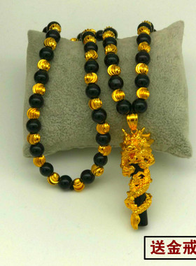 镀黄金黑曜石久不掉色圆珠链