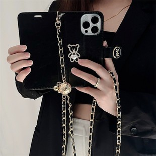 reno9pro手机壳reno7皮套翻盖r17 a58插卡findx5 r15手提k9s潮k10斜跨reno8 5卡包a96 韩风可爱小熊oppo