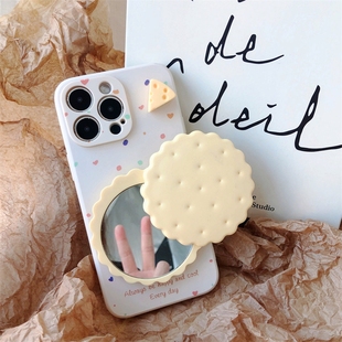 韩风立体饼干镜子oppo reno14pro+手机壳reno13/12/11/10保护壳a58/a97补妆镜子k12x/a3/a5女findx8/x7/x6/x5