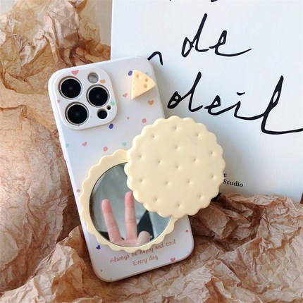 韩风立体饼干镜子oppo reno14pro+手机壳reno13/12/11/10保护壳a58/a97补妆镜子k12x/a3/a5女findx8/x7/x6/x5