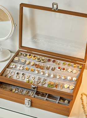 木质耳环收纳盒耳钉耳饰专用首饰盒高档精致大容量耳坠戒指手镯盒