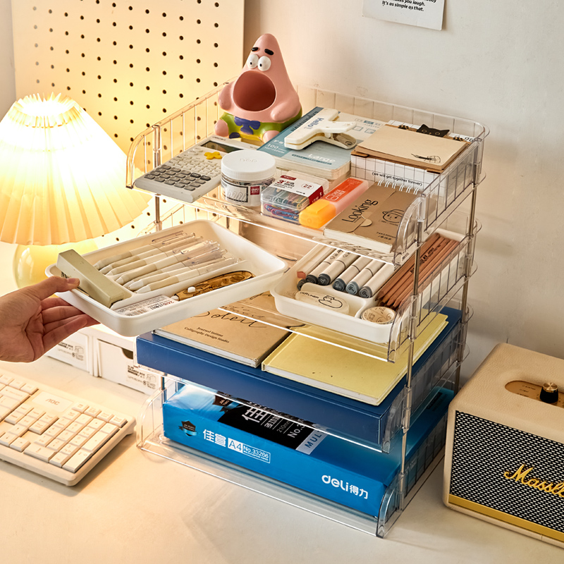 带笔盘办公室桌面多层文件收纳架