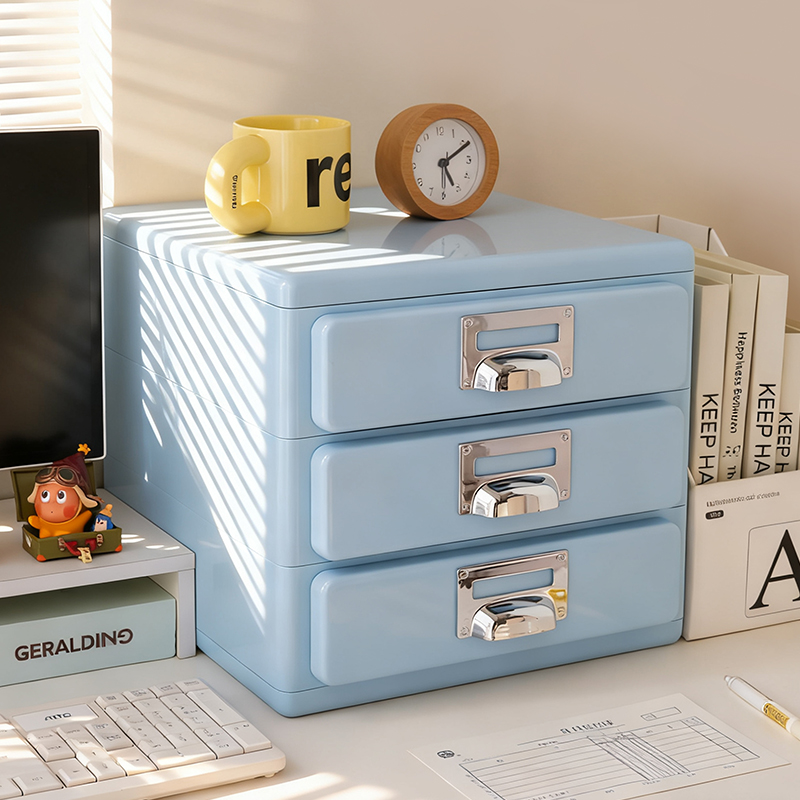简约复古收纳柜抽屉式桌面多层大容量收纳盒办公室书桌文件置物架