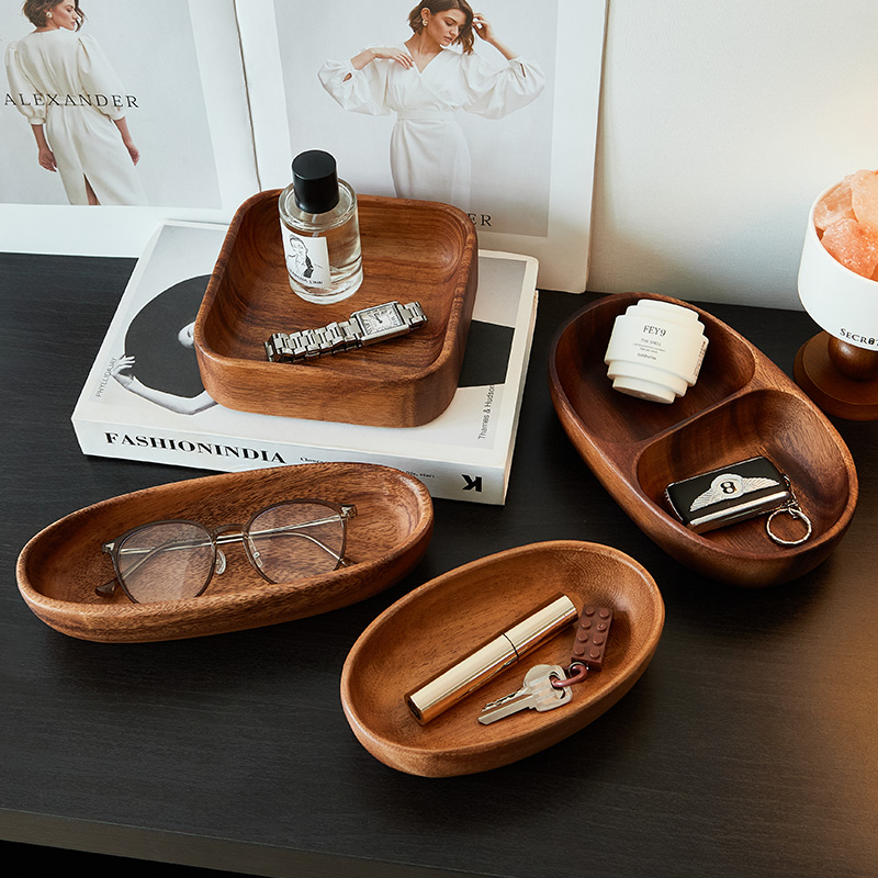 胡桃木玄关收纳托盘，天然实木