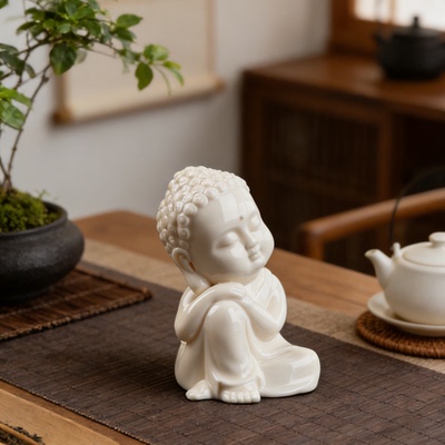 羊脂玉瓷茶宠摆件小如来佛像茶玩茶具配件装饰品茶道茶具配件