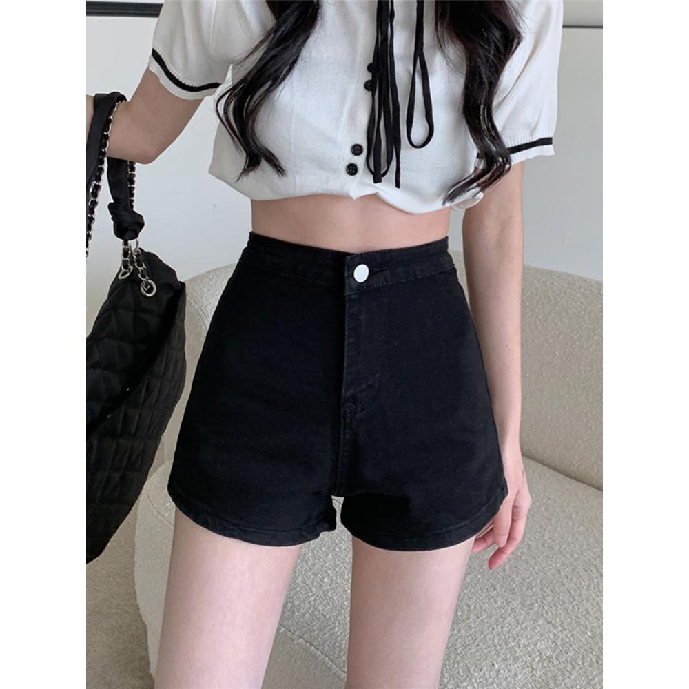 热裤遮胯牛仔花苞裤显高显瘦高腰