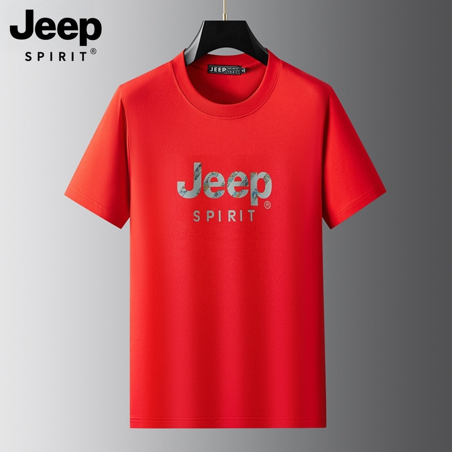 吉普红色短袖t恤男款夏季圆领宽松休闲运动半截袖品牌正品体恤男t
