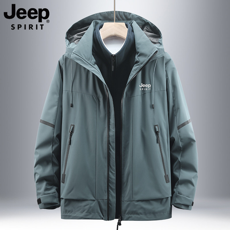 吉普JEEP冲锋外套男士春秋户外三合一可拆卸冬季加绒加厚运动上衣