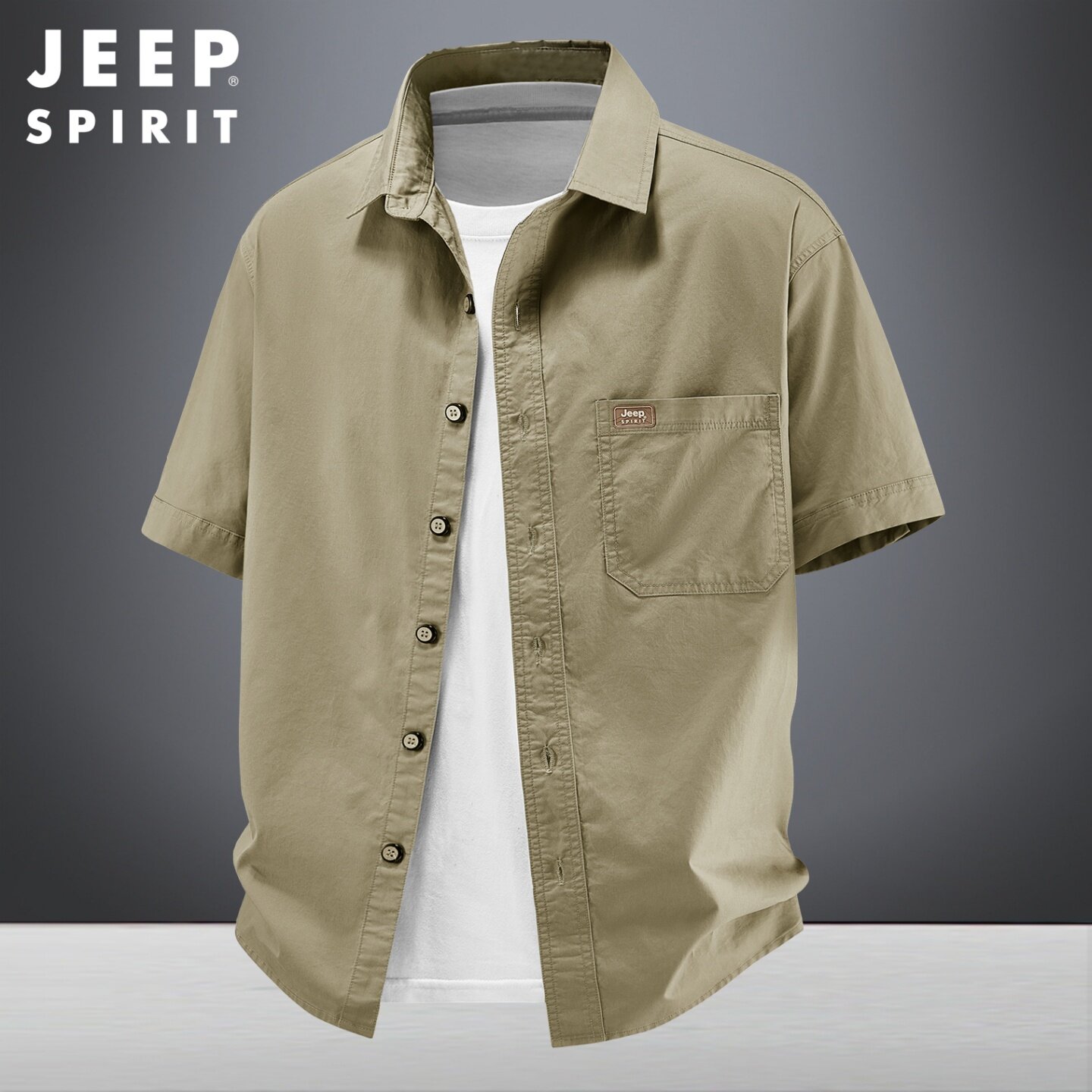 吉普工装短袖衬衫男士夏季2026新款重磅纯棉翻领休闲薄款衬衣外套