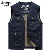 多口袋纯棉坎肩马夹男士 吉普JEEP工装 马甲男春季 户外休闲背心外套