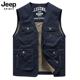 多口袋纯棉坎肩马夹男士 吉普JEEP工装 马甲男春季 户外休闲背心外套
