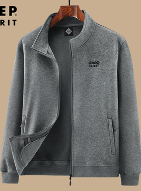 吉普JEEP纯棉外套男春秋款中老年人男装爸爸装70岁休闲运动薄夹克
