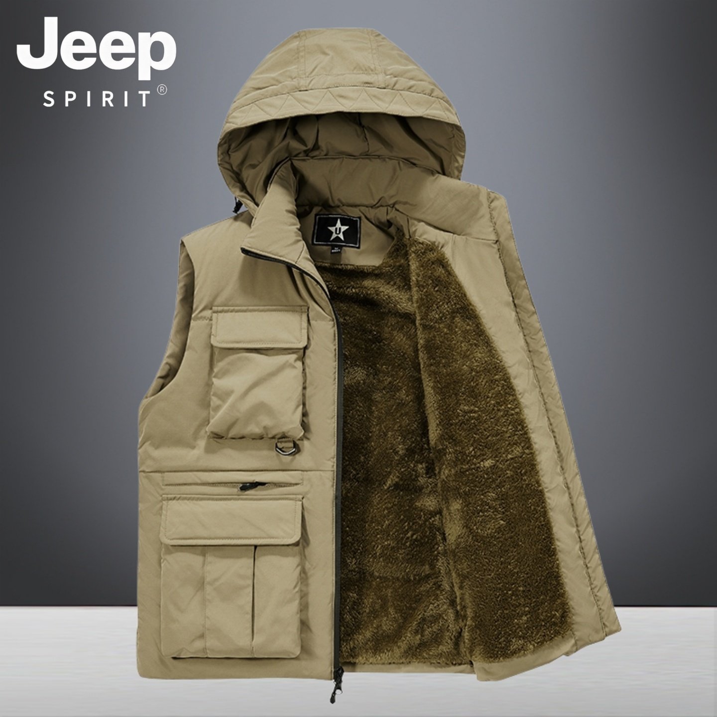 吉普加绒加厚马甲男款冬季工装多口袋坎肩马夹外穿可拆卸帽背心男,男装,常规马甲,淘宝优惠券,粉丝福利购,淘宝优惠卷