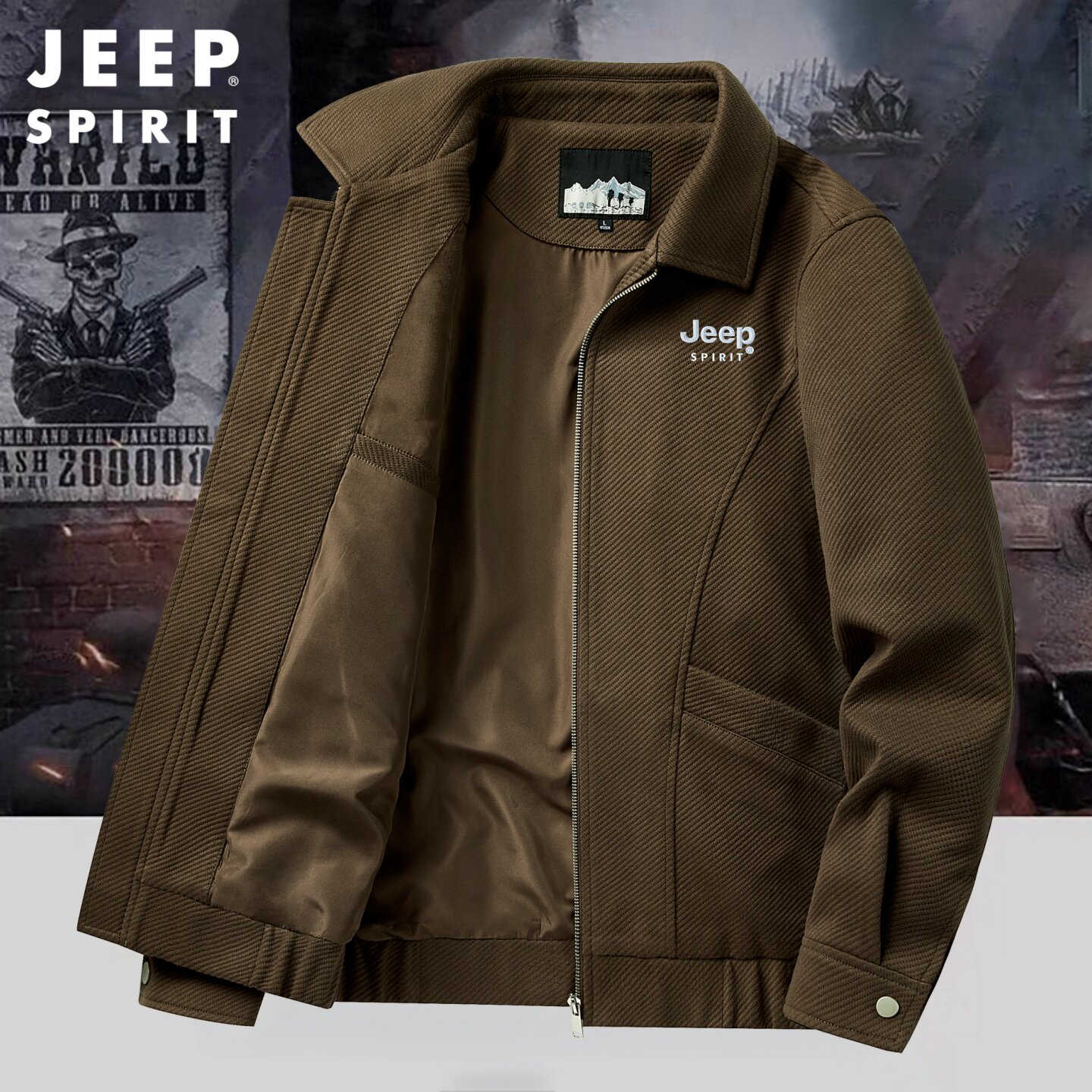jeep男士夹克2026早秋新款宽松翻领上衣中年爸爸男装休闲运动外套