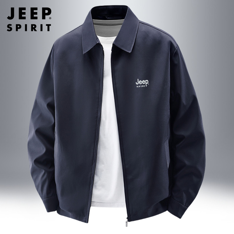 吉普中老年夹克男士春季新款宽松中年爸爸上衣春秋款商务休闲外套