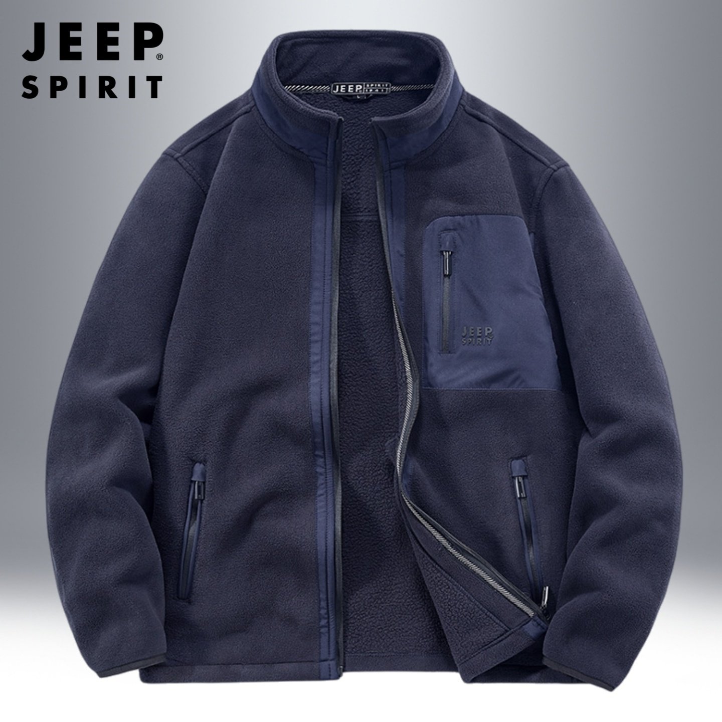 吉普摇粒绒夹克男冬季立领抓绒衣