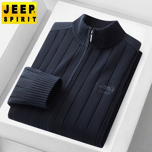 吉普加绒加厚毛衣男冬季拉链开衫