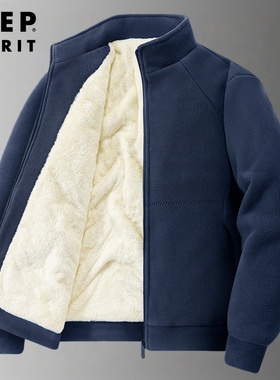 吉普加绒加厚卫衣男士冬季拉链开衫羊羔绒上衣摇粒绒休闲运动外套