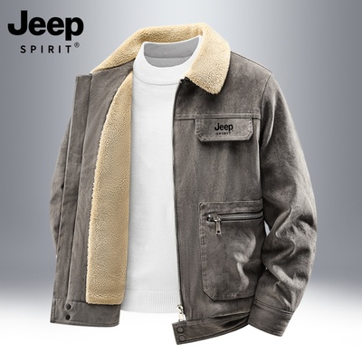 吉普加绒加厚外套男款麂皮绒夹克