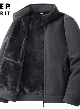 吉普JEEP加绒加厚外套男冬季大码宽松加肥加大摇粒绒立领休闲卫衣