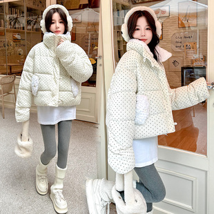 韩系女士初中生冬装外套毛领羽绒棉服女秋冬季宽松加厚保暖面包服