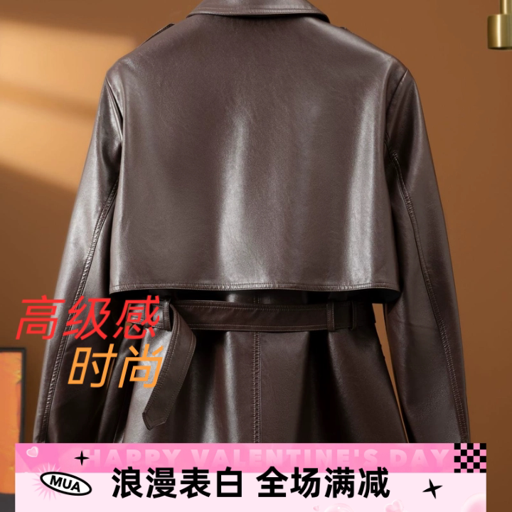复古风女士中长款真皮外套绵羊皮大码机车服跨境新款翻领收腰上衣