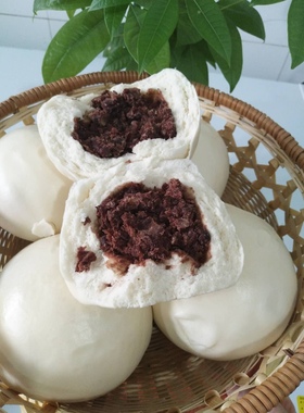 山东老面引子馒头纯手工制作红小豆豆包每个200克每份10个