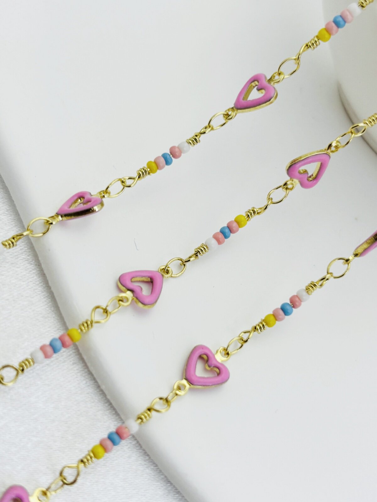 DIY CHAIN PINK PEACH HEART DRIPPING OIL RICE BEADS HANDMADE CHAIN 14K GOLD FILLED NANO COLOR PRESERVATION ELECTROPLATING JEWELRY CLOTHING MATERIAL