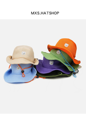 可爱小熊渔夫帽男女夏季户外亲子出游防晒遮阳个性紫色西部牛仔帽