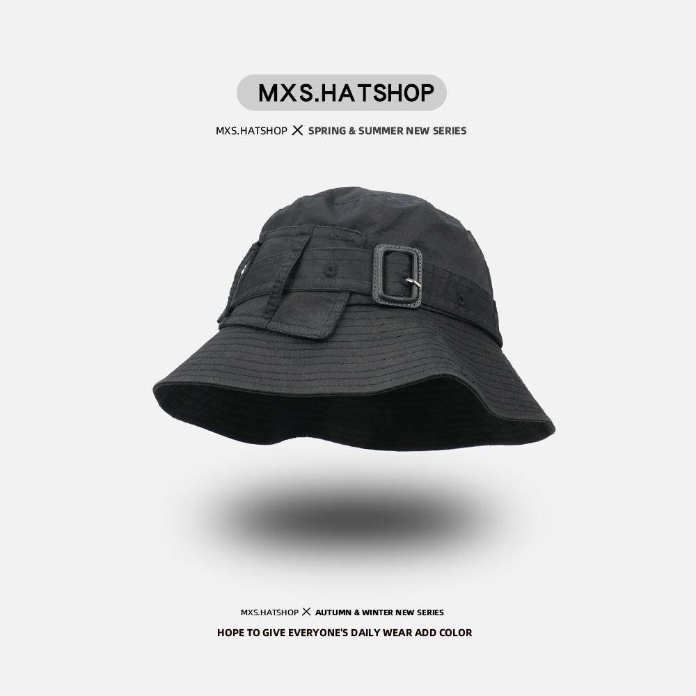 日式百搭休闲防晒渔夫帽男女复古时尚个性皮带扣户外防晒遮阳盆帽