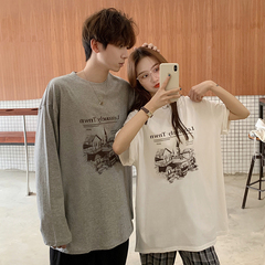 Real price ~ New Long Sleeve T-Shirt loose retro printed round neck Short Sleeve T-Shirt Top