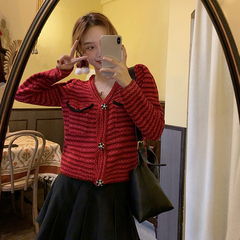 Korean version loose xiaoxiangfeng heavy industry knitting V-Neck Sweater Cardigan Jacket Women