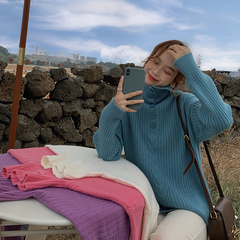 Real shot real price ~ Korean version loose lazy style solid color high collar Pullover female